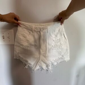 Women's Distressed White Denim Shorts